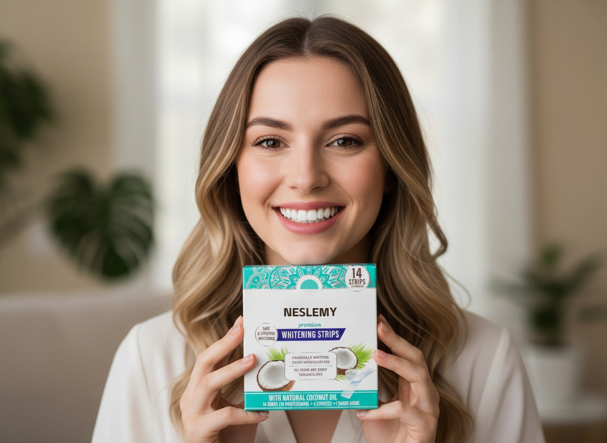 NESLEMY Teeth Whitening Strips - 7-Day Treatment with Non-Slip, Dry Strip Technology - Whitening Designed with Care for a Brighter Smile