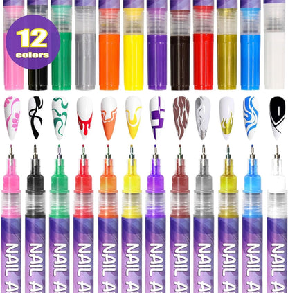 12 Color Nail Art Pens,Waterproof and Quick-drying Nail for DIY Nails Art Design Manicure Tools