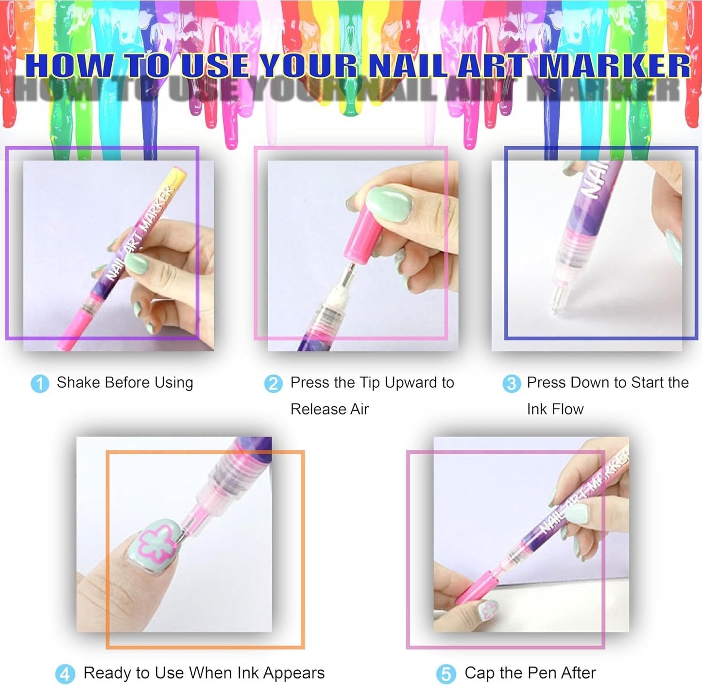 12 Color Nail Art Pens,Waterproof and Quick-drying Nail for DIY Nails Art Design Manicure Tools