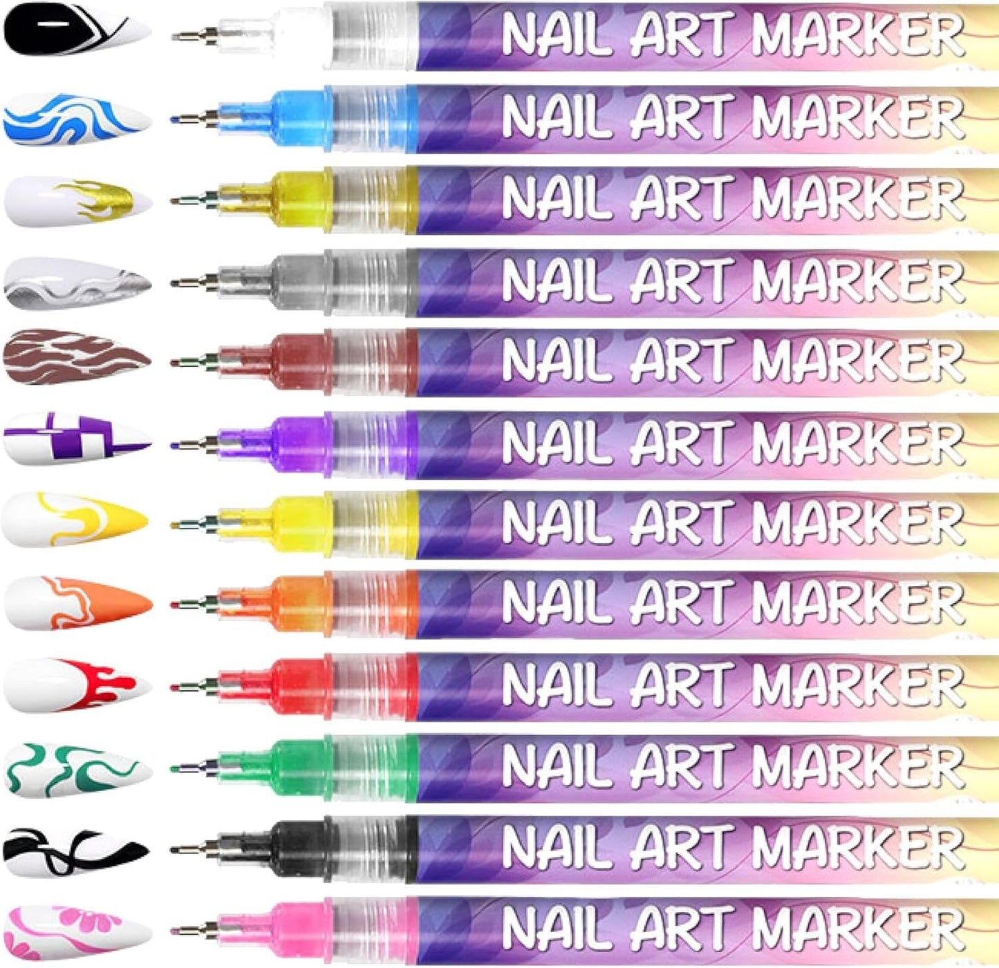 12 Color Nail Art Pens,Waterproof and Quick-drying Nail for DIY Nails Art Design Manicure Tools