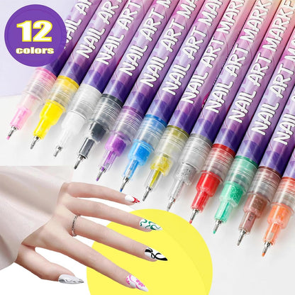 12 Color Nail Art Pens,Waterproof and Quick-drying Nail for DIY Nails Art Design Manicure Tools